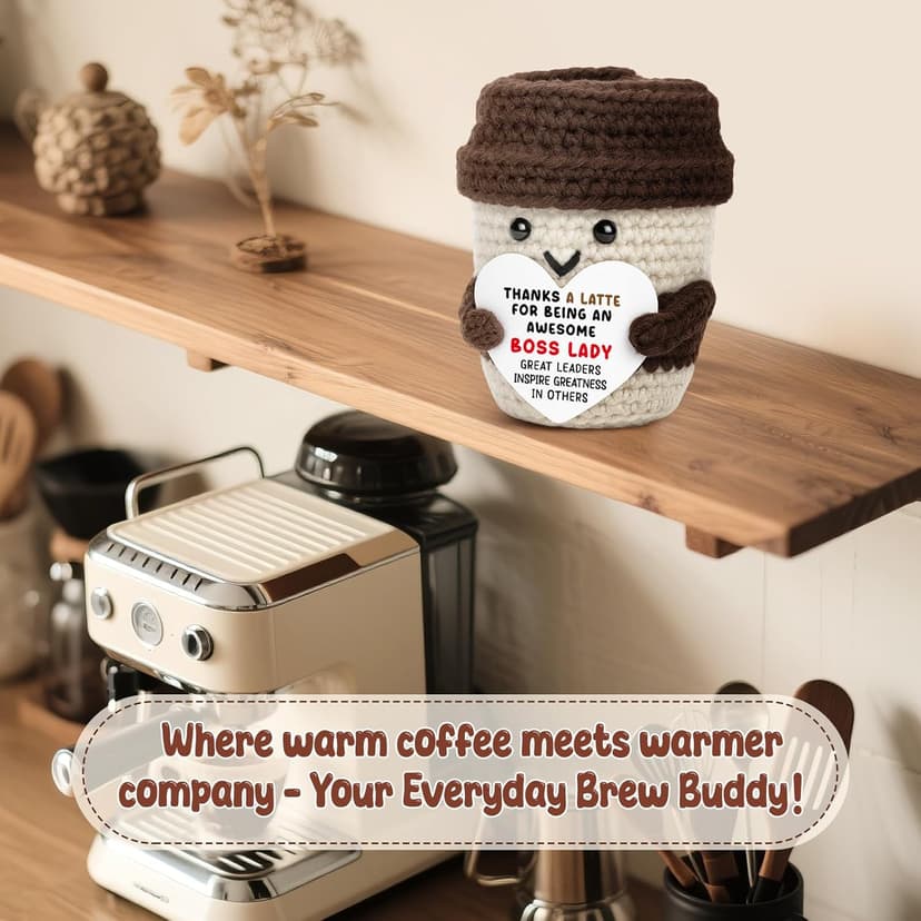 Boss Gifts for Women Boss Lady Leader Manager Supervisor Christmas Birthday Handmade Crochet Coffee Mug Cup Gifts Bosses Day Coffee Lover Thank You Best Great Leader Female Desk Office Decor