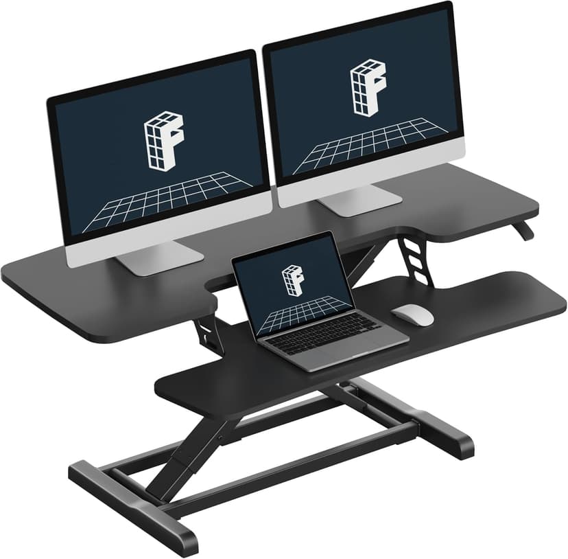 FLEXISPOT Standing Desk Converter 42" Extra Large Desk Riser, Spacious Desktop Riser Sit Stand Computer Workstation with Wide Keyboard Tray, Ergonomic Height Adjustable Stand Up Desk Converter, Black