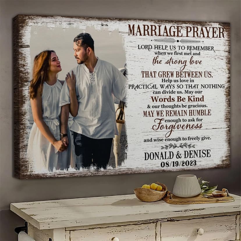 Dem Canvas Personalized Prints, Custom Photo and Name, Wedding Gifts for Couple, Anniversary Valentine Gift, Marriage Prayer Canvas, Engagement Gift (12x08)