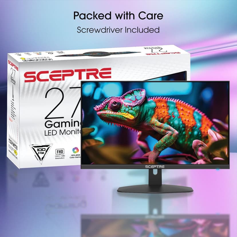 New! Sceptre 27-inch Gaming Monitor 100Hz 1ms DisplayPort HDMI x2 100% sRGB AMD FreeSync Build-in Speakers, Eye Care Frameless Machine Black 2025 (E275W-FW100T Series)