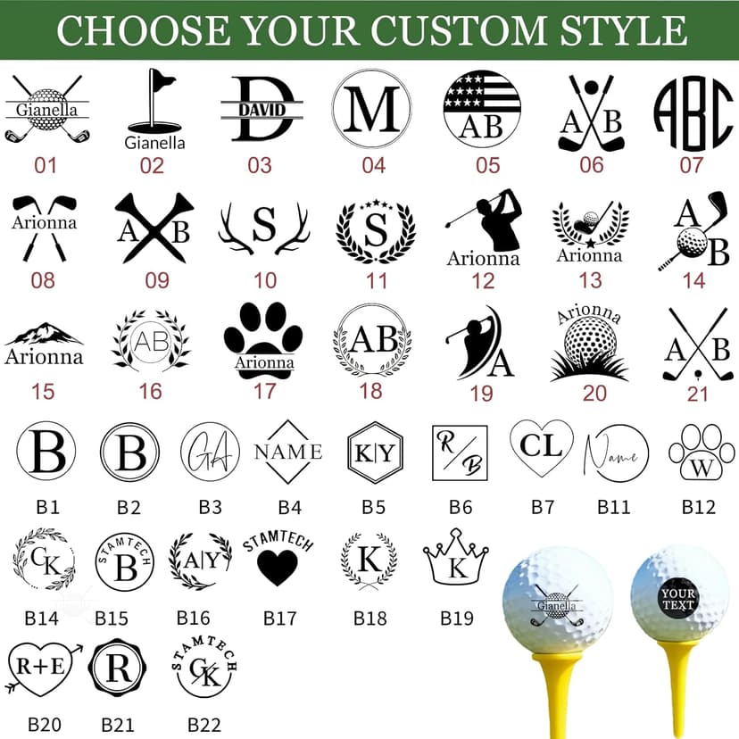 Personalized Golf Ball Stamp 12mm/0.47" Custom Golf Balls Stamper with Name Logo Monogram Initials Text Customized Self-Inking Stamp Marker Gifts for Men Golfer Dad Husband Boyfriend