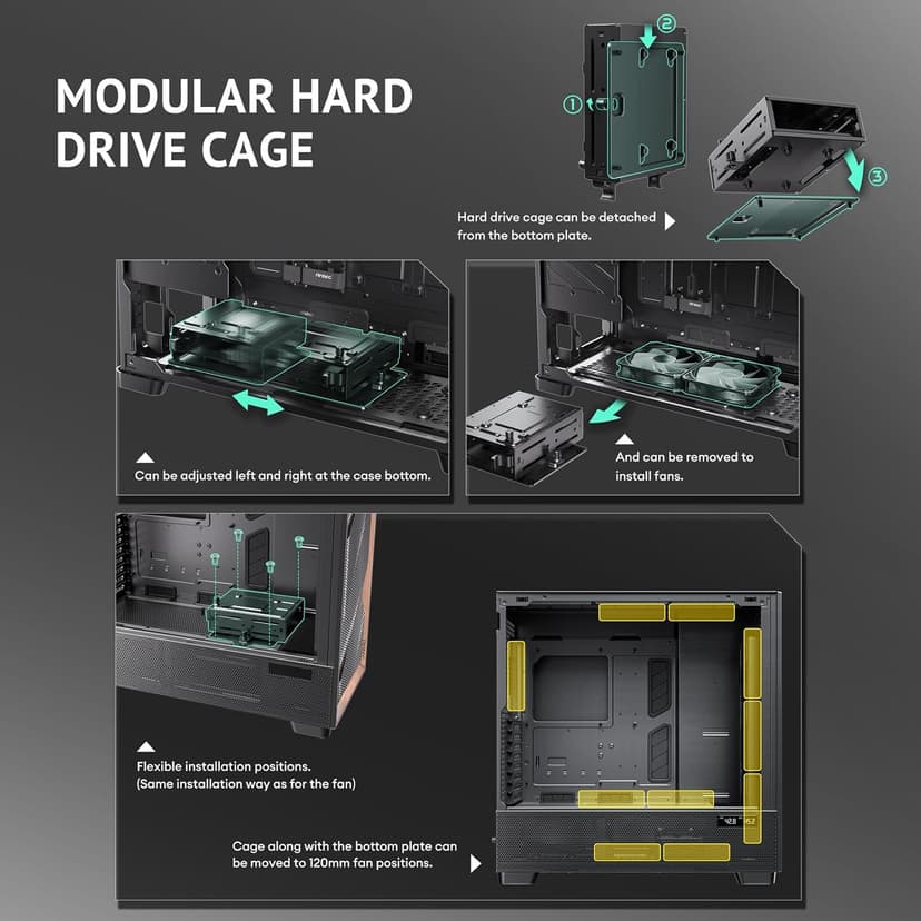 Antec Flux Pro, 6 x PWM Fans Included, High-Airflow Front Panel with Walnut Wood, iShift PSU 90° Mount, USB3.0 x 2, Type-C, 420mm Radiator Support, Temp. Display, Full-Tower E-ATX PC Case