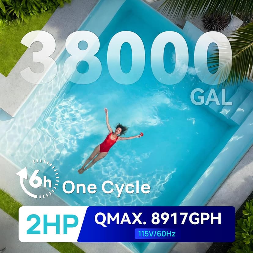 AQUASTRONG 20in Sand Filter Pump for Above Ground Pool with Timer, 2 HP, 8917 GPH Pool Pumps Above Ground for Pools Up to 38000 GAL, Pool Filter With 6-Way Valve, Improved Circulation and Filtration