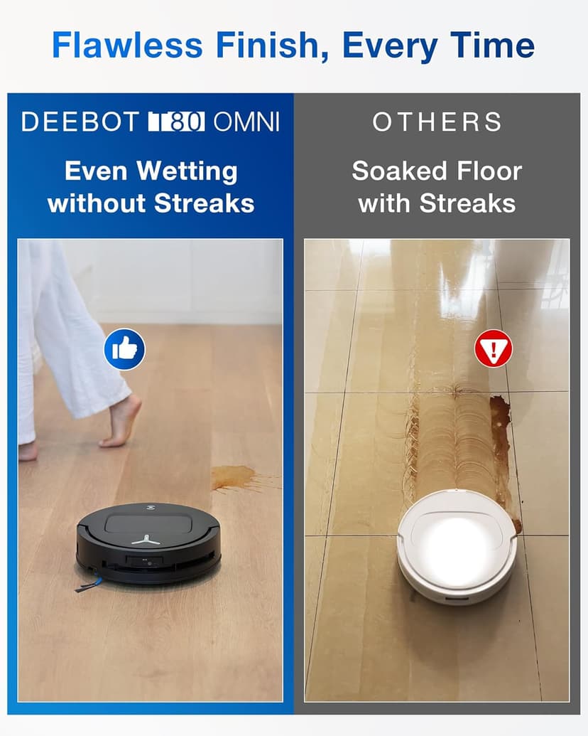 ECOVACS DEEBOT T80 Omni Robot Vacuum and Mop, 18,000Pa Suction, OZMO Roller Mop with TruEdge, Zero-Tangle Brush, AI Navigation, All-in-One Station