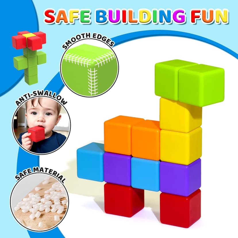 Sensory & Montessori Toys for Boys & Girls 1 2 3 Years Old, Toddler Travel Toys, Magnet Toys for Kids Birthday Gifts (12 PCS) Magnetic Building Blocks Large, 1.65 inch Stacking Cubes for Toddlers B0CHJTD1FS