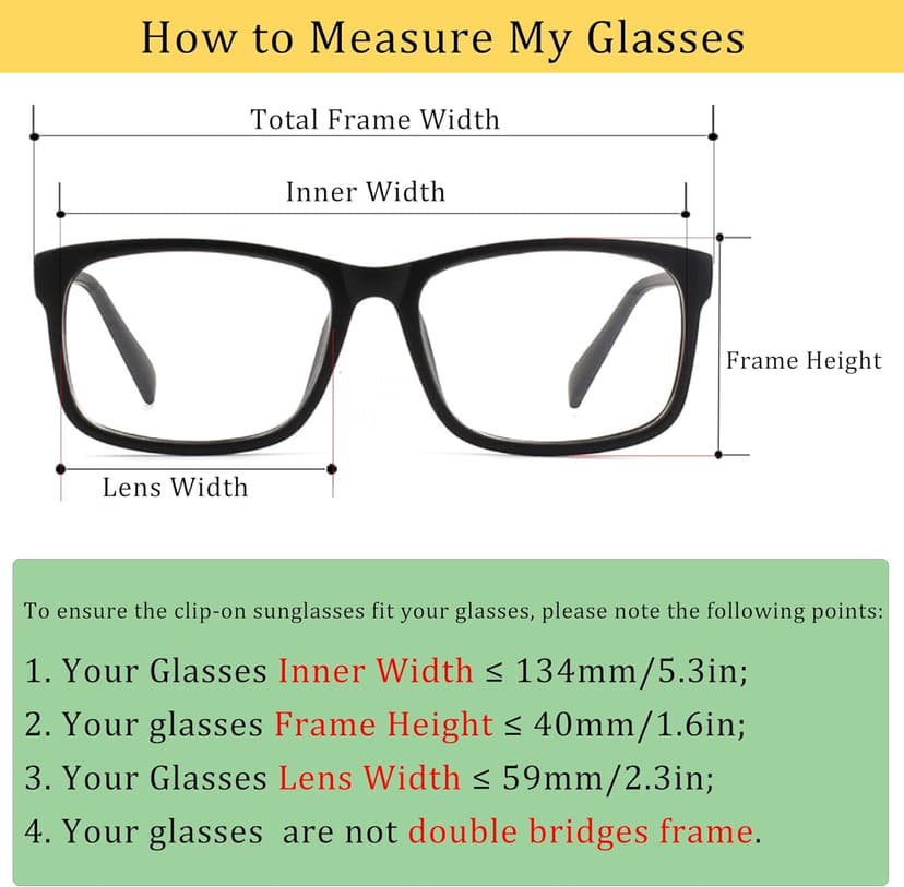 FRAZALA Polarized Clip-on Sunglasses Anti-Glare Driving Glasses for Prescription Glasses