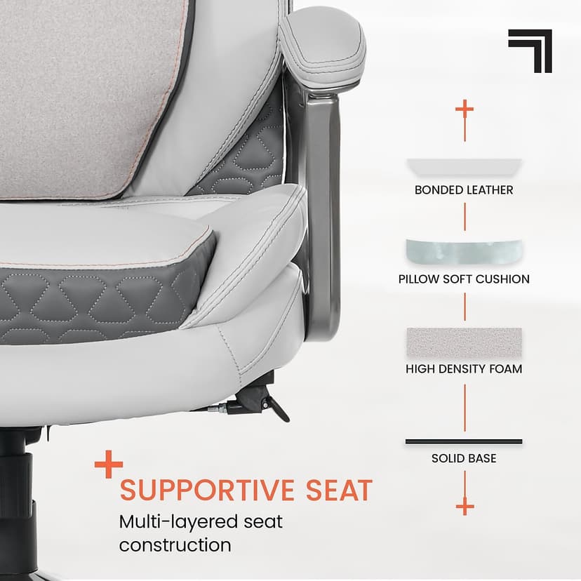 Sharper Image S600 Active Lumbar Ergonomic Bonded Leather Swivel Executive Massage Chair, White/Gray