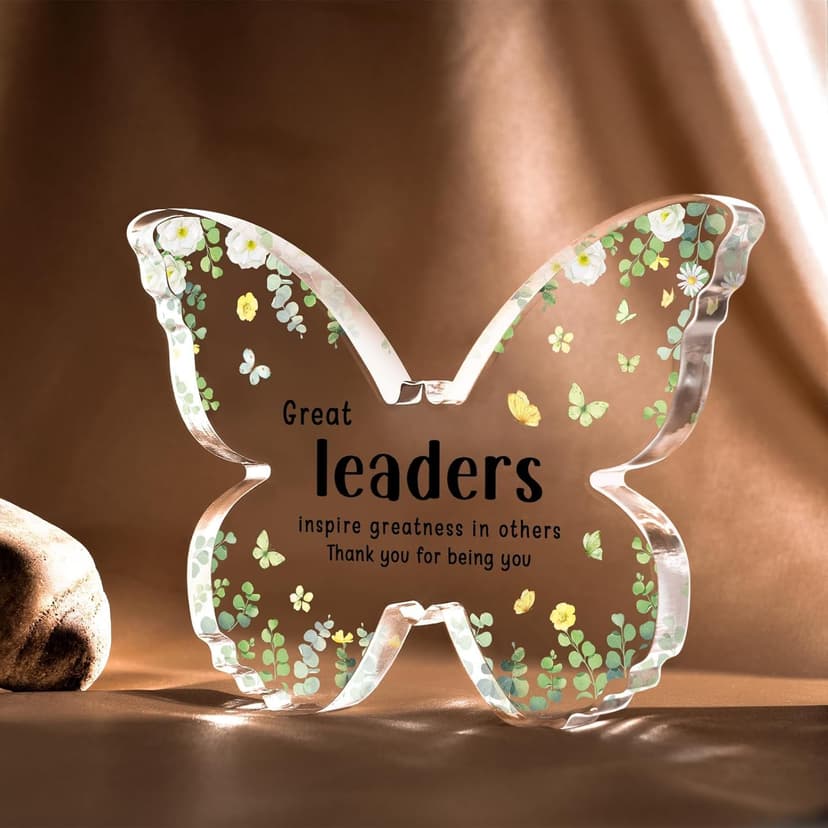 Boss Christmas Gifts, Boss Lady Gifts for Women, 5x3.8x0.5 Inch Butterfly Acrylic Plaque Decor, Birthday Retirement Leaving Going Away Boss Day Christmas Gift for Female Boss Leaders Manager