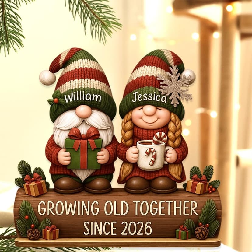 Personalized Growing Old Together Christmas Wooden Plaque, Custom Couple Figurine Gift, Festive Holiday Home Decor, Romantic Keepsake for Husband Wife, Grandparents, Anniversary Christmas Gift
