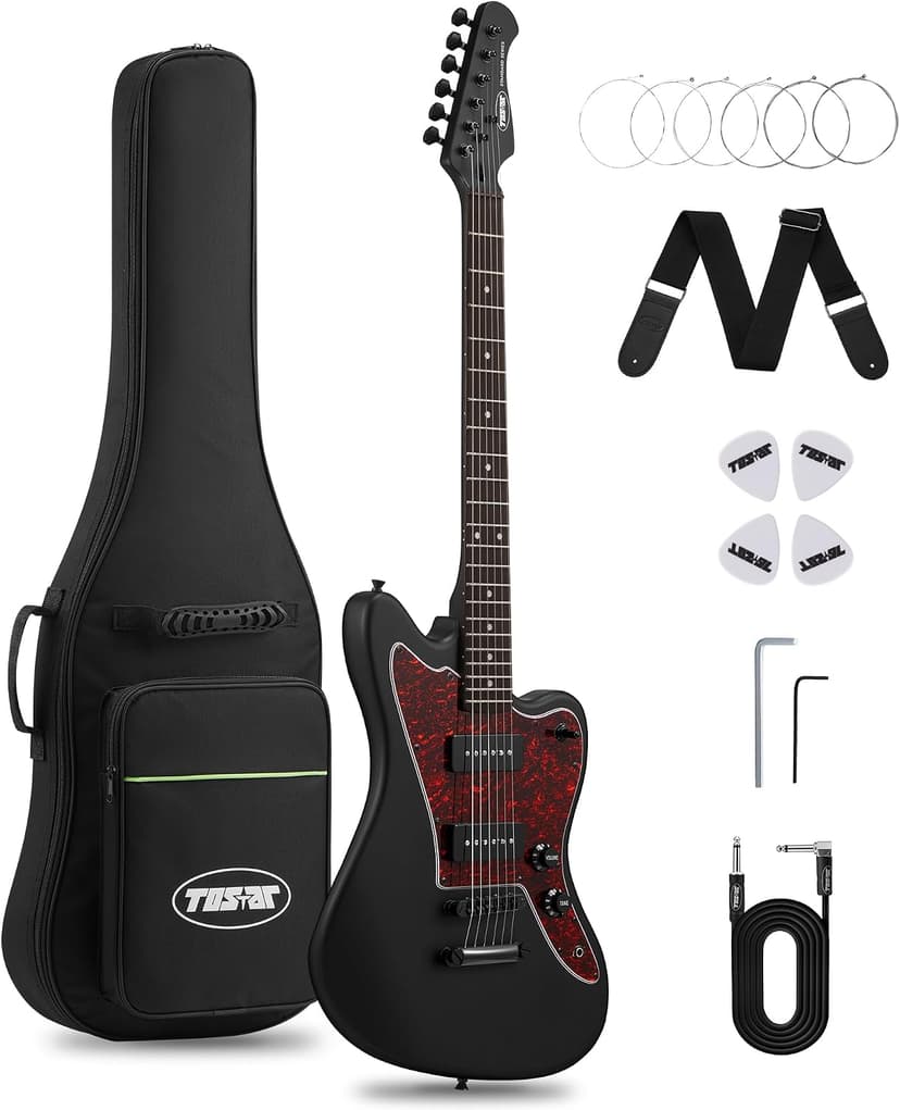Tostar Electric Guitar: P90 Pickups, TOM Bridge & Smoked Matte Finish, 3-Way Switch, 39" Solid Body Electric Guitar for Intermediate Players, Guitarra Eléctrica Kit, Musical Birthday Gifts, Black