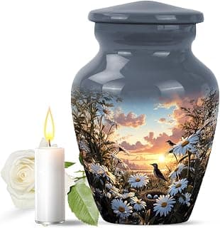 Daisies Flower Urn - Mini Urns for Ashes for Women - Companion Urn for Husband & Wife - Decorative Sunset Urns for Human Ashes Dad - Mom Cremation & Burial - 3 Inch B0GRVFZDP2