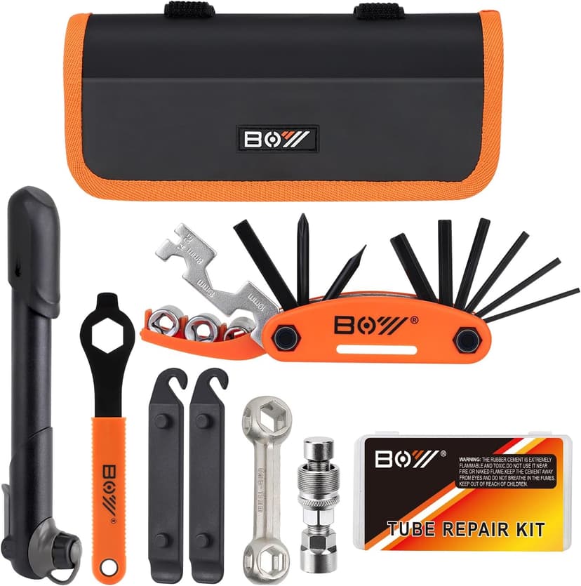 Bicycle Repair Bag With Tire Pump, Portable Tool Kit for Camping Travel - Bike Glueless Patches, Maintenance Essentials All in One Safety Kit B079K5N7KF