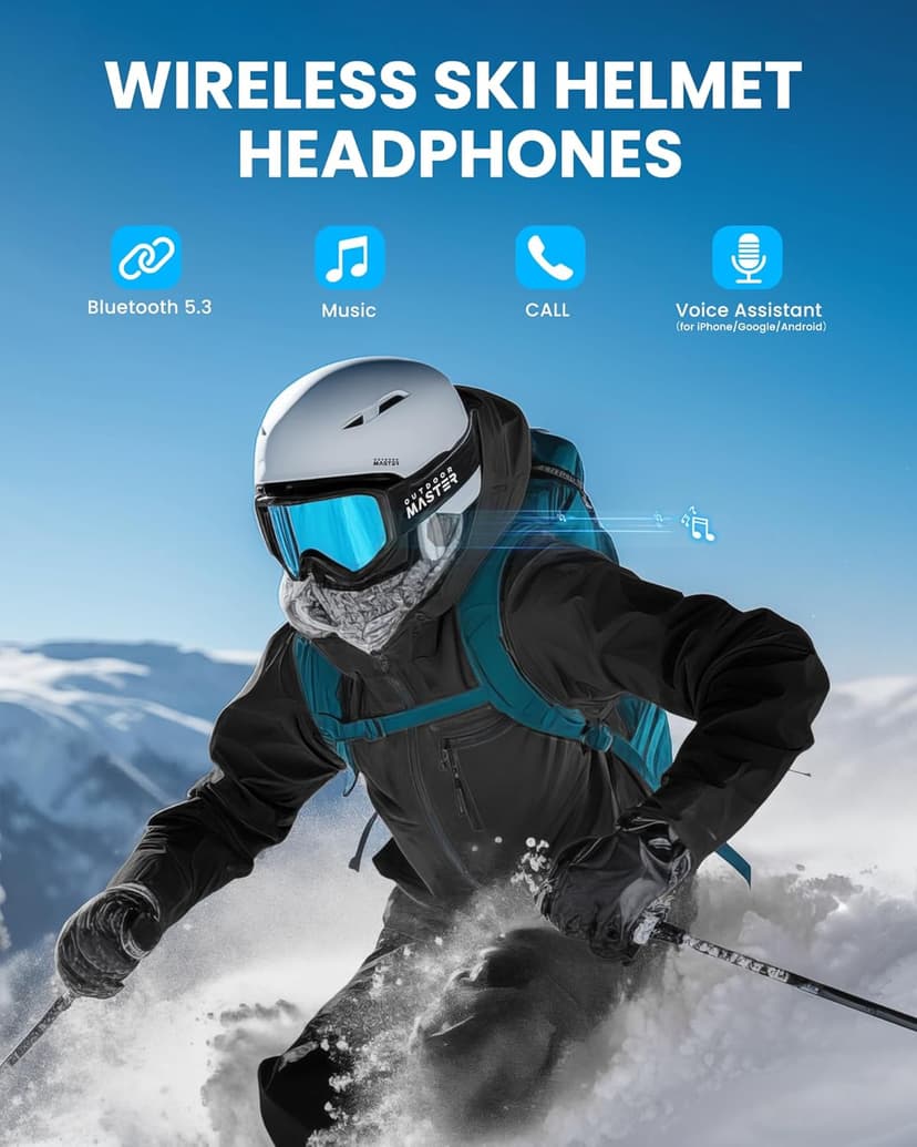 OutdoorMaster Update Ski Helmet Headphones, True Wireless Bluetooth with Charging Case, Drop-in Headphones HD Speaker Chip Compatible with Audio Ready Snowboard Helmets-Pure Black
