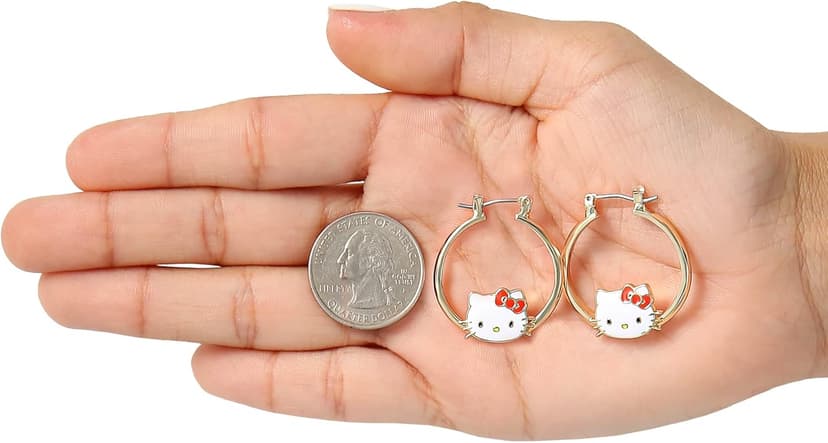 Hello Kitty Hoop Earrings for Women Official License, Gold Tone Flash-Plated and Enamel Sanrio Earrings