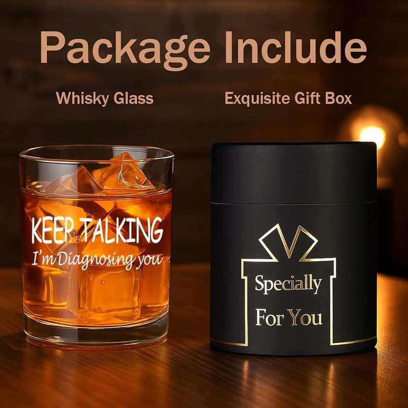Keep Talking I'm Diagnosing You Whiskey Glass, Funny Christmas Birthday White Elephant Gifts for Psychiatrist Psychologist Counselor Therapist Doctor 10 OZ Old Fashioned Glass with Gift Box