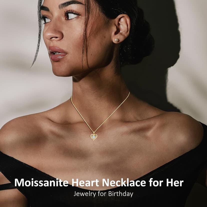 waitrose Moissanite Heart Necklace for Women Birthday Gifts for Wife S925 Sterling Silver Jewelry for Christmas Anniversary Valentine Birthday Gift for Her Girlfriend Mom