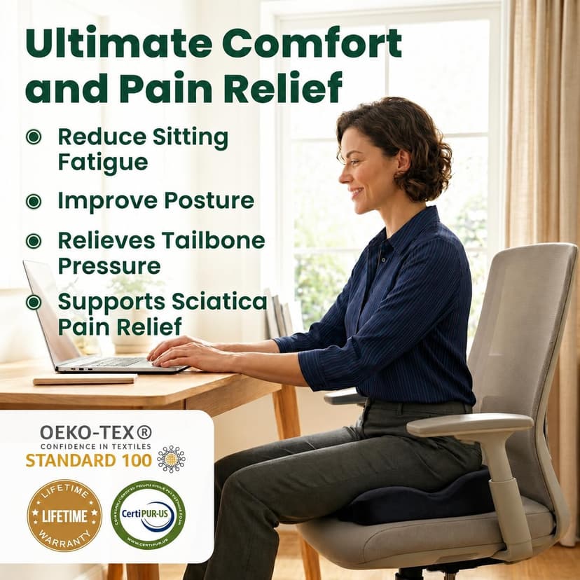 Seat Cushions for Office Chairs Wheelchair Cushion for Long Sitting Back Pain,Memory Foam Seat Car Computer Desk Chair Cushion,Coccyx Cushion for Tailbone Pain Relief Cushion Office Chair Black