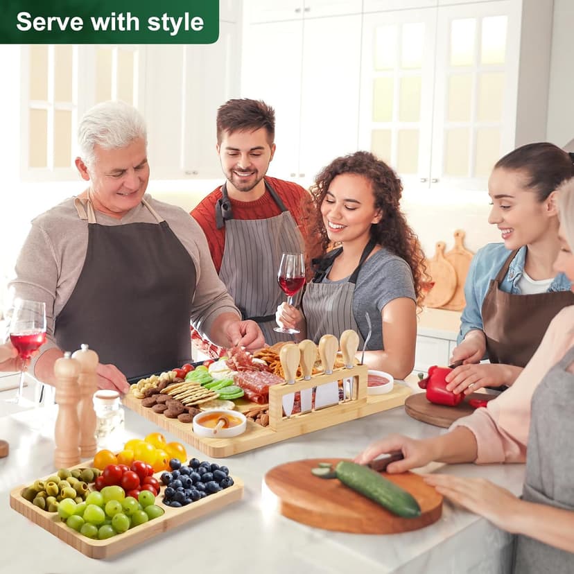 Bamboo Charcuterie Boards (23"×11"×0.8") and Knife Set, Lightweight Cheese Board and Platter, Unique Gift for Housewarming, Anniversary & Wedding, Mother's Day and Christmas for Women…