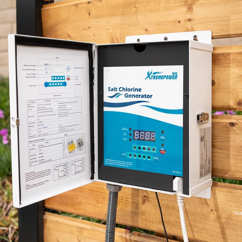 XtremepowerUS Saltwater Pool Chlorine Generator Salt Water Up to 40,000 Gallons Pools Chlorinator Flow Switch 40K Salt Chlorine w/Cleaning Stand