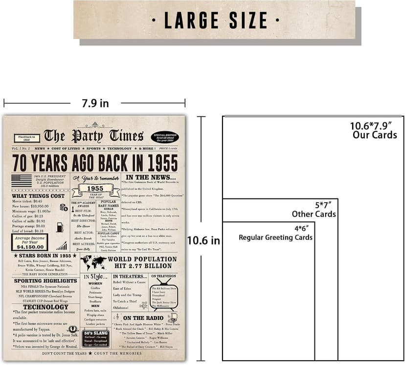 Ziwenhu Funny 70th Birthday Gifts for Women Men,Jumbo 70 Year Old Birthday Greeting Card for Mom Dad Grandma Grandpa,Vintage 70th Birthday Decorations for Her Him