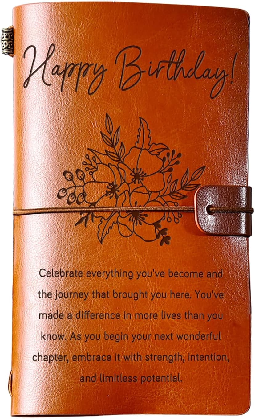 Happy Birthday Decorations Refillable Notebook, Birthday Gifts for Mom Sister Friends Female 30 40 50 60 70 80 90 Year Old PRSTENLY Birthday Gifts for Women Her Leather Journal B0GRYZVHSP