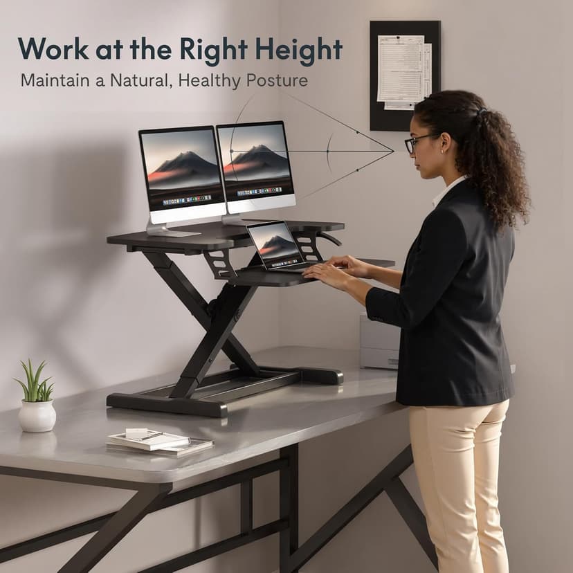 FLEXISPOT 32" Standing Desk Converter, Space-Saving Desktop Riser for Home Office, Sit Stand Computer Workstation for Laptop & Dual Monitor Setup, Black