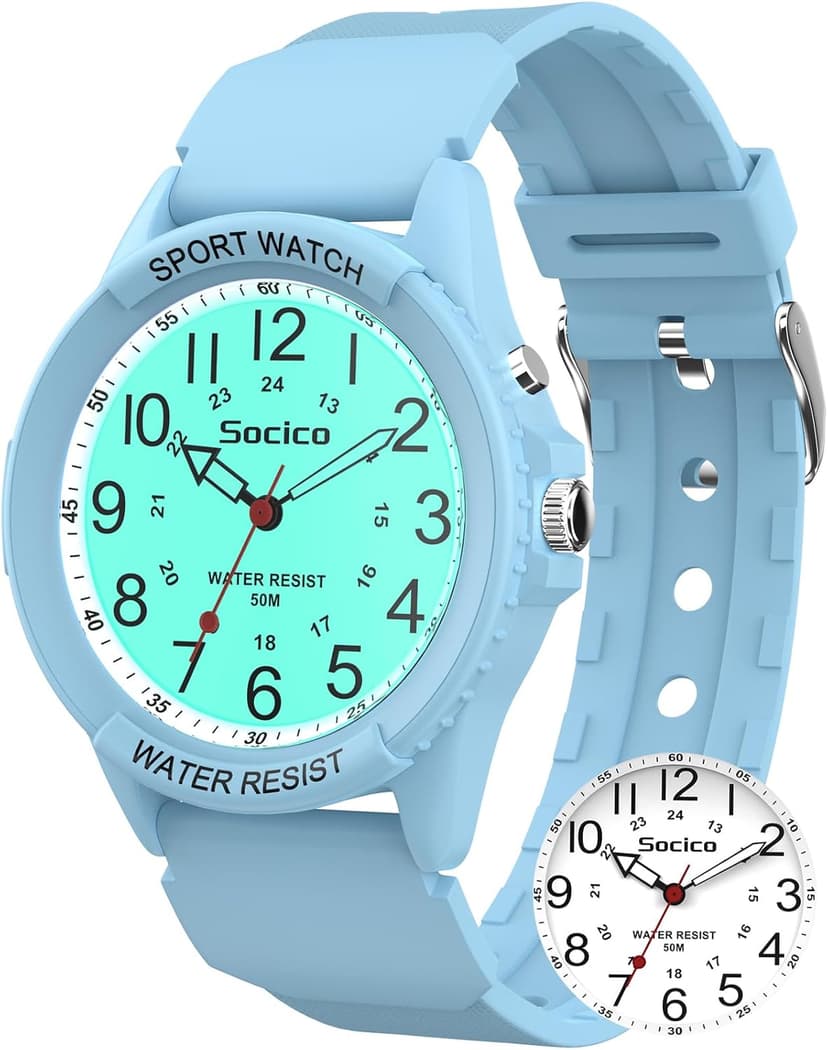 SOCICO Watch for Men Women Big Face Classic Analog Quartz Sports Backlight Unisex Waterproof Nurse Watch for Medical Army Military Time with Second Hand Easy to Read Casual Wristwatch