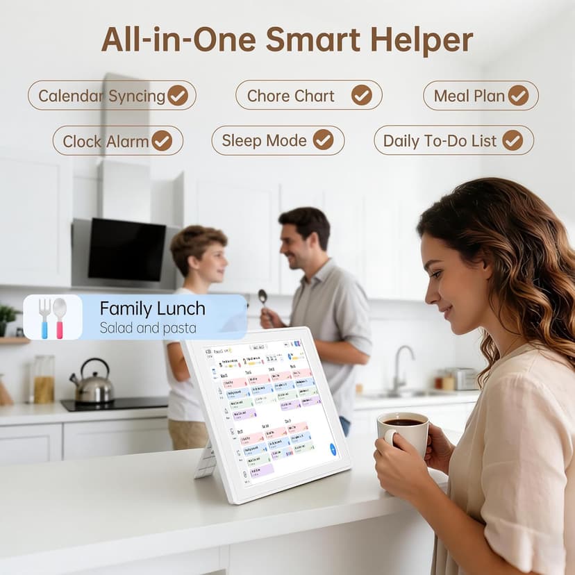 Real-time Google, Outlook and iCloud sync keeps every family member organized, with meal planning and no subscription fees. 15.6" Digital Calendar Wall Touch Screen, Chore Chart, Photo Frame, Bases B0GBVS5NX1