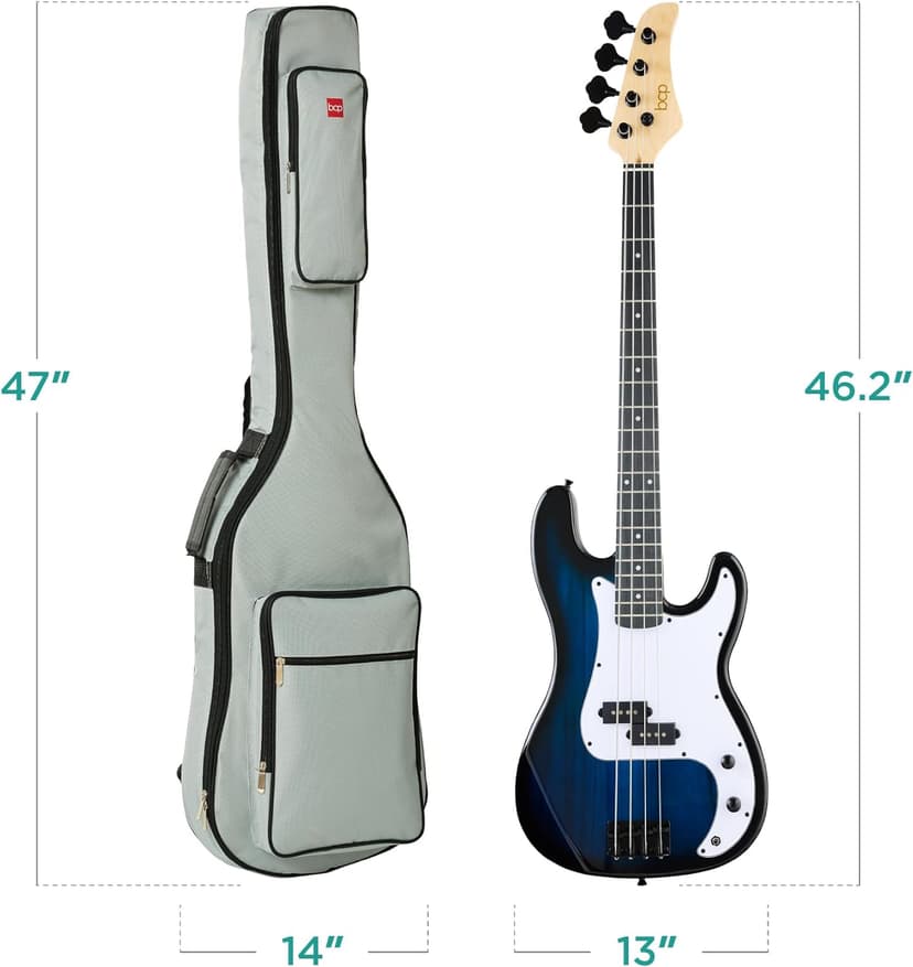 Best Choice Products Full Size Beginner 4-String Electric Bass Guitar, Wooden PB-Style Bass Starter Set w/Padded Carrying Case - Hollywood Blue/White
