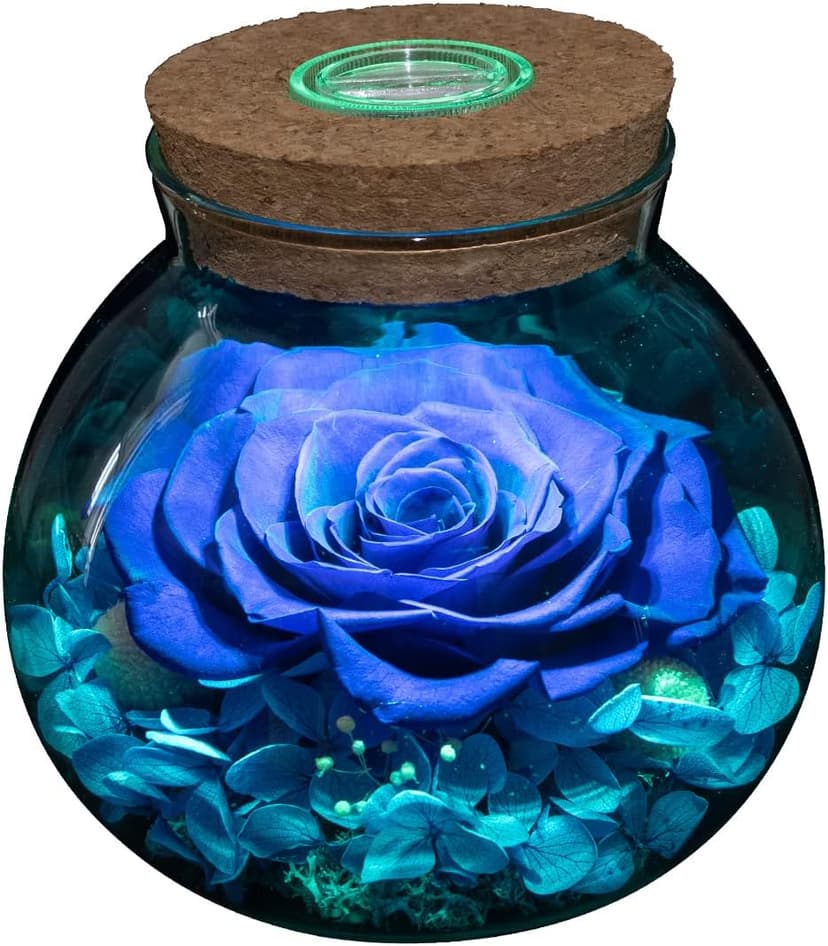 Preserved Real Roses with Colorful Mood Light Wishing Bottle, Eternal Rose,Never Withered Flowers, Table Decor,Christmas Anniversary Valentine's, Blue 4.3inch, 1pcs B07DT2GBT2