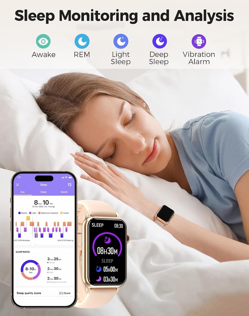 Health Fitness Tracker Smart Watch with 24/7 Heart Rate Blood Oxygen Blood Pressure Monitor Sleep Tracker 128 Exercise Modes Step Calorie Counter Pedometer IP68 Waterproof for Women Men Android iOS