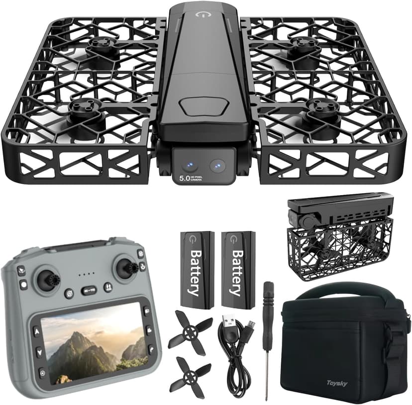 2K Dual Camera Drone with 4.5" LCD Screen Remote (No Phone Needed), Brushless Motor FPV Quadcopter, Under 249g Mini Drone, Foldable Design, 2 Batteries, Optical Flow Stable Hover, Portable for Adults