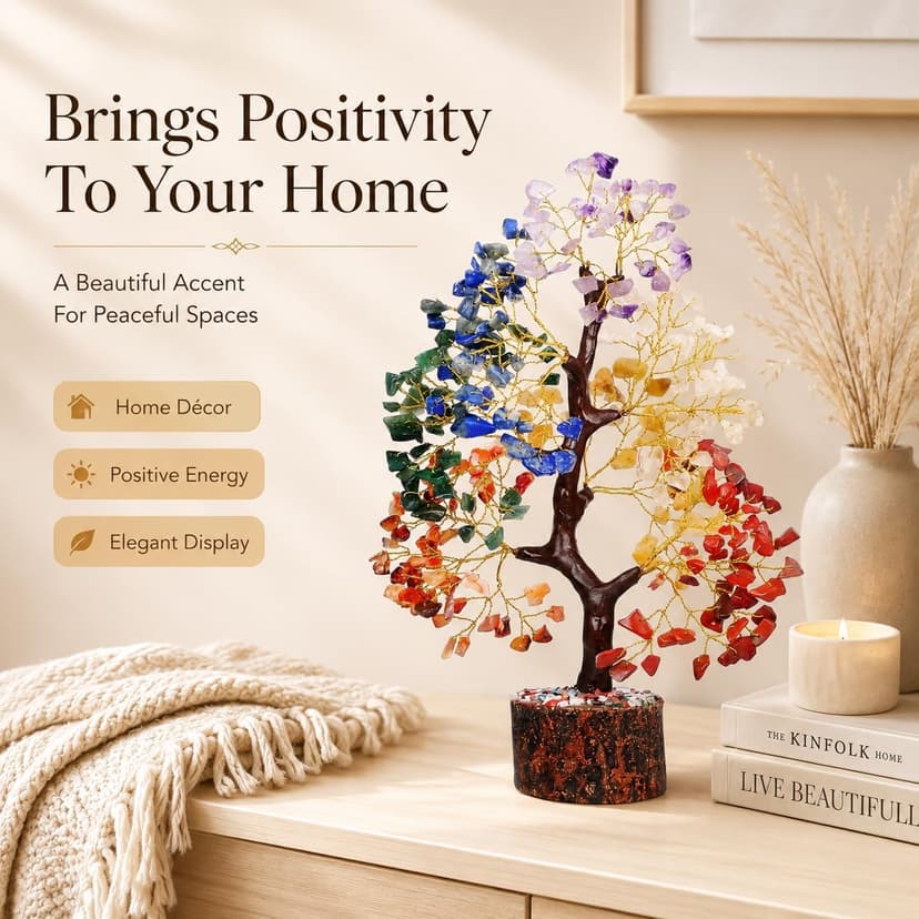 YATSKIA 7 Chakra Tree of Life, Crystals and Healing Stones, Birthday Gifts for Women - Crystal Tree for Positive Energy, Home Office Decor, Spiritual Gifts for Women
