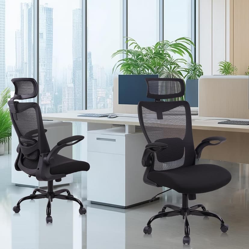 CLATINA Heavy Duty Ergonomic Mesh Office Chair 400LBS, Big and Tall Desk Chair with Adjustable Lumbar Support & Headrest, Flip Up Padded Arms, Swivel Computer Chair for Home, Study, Conference, Black