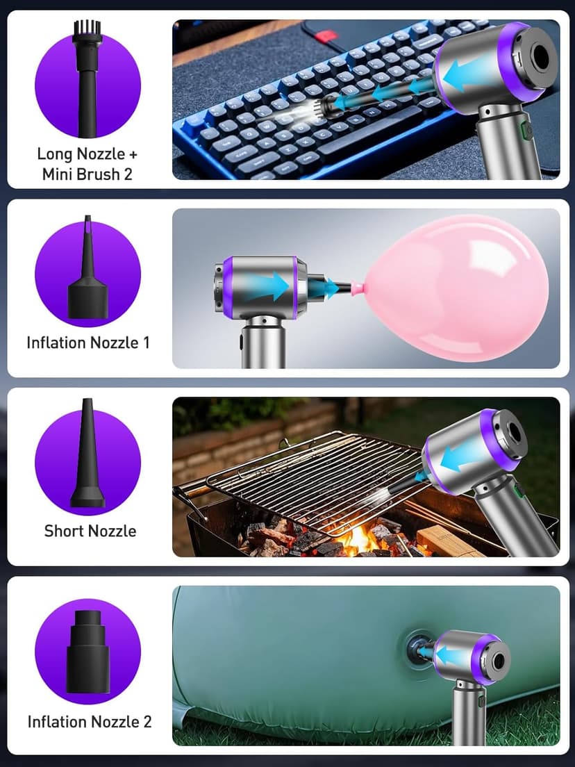 Vacuum/Air Duster 80,000RPM Super Power Mini Car Vacuum Cleaner 4-in-1 air Blower Gun Air Duster & Air Blower & Pump Hand Electric air Duster Handheld dust Blower Blower Cordless (Purple)