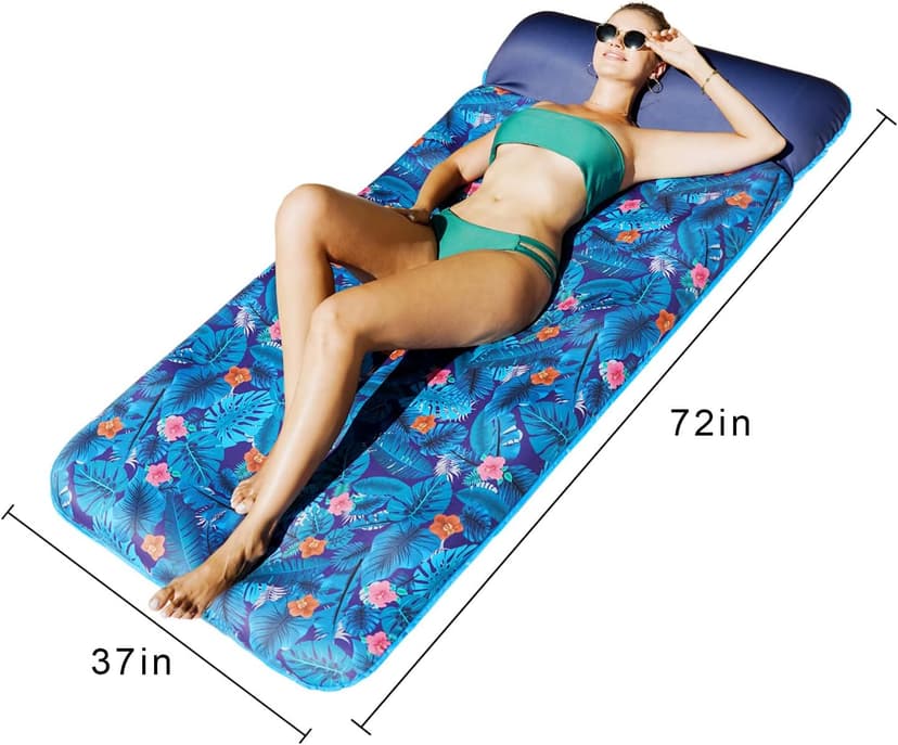 FindUWill Oversized Pool Float Lounge, 72" X 37" Extra Large Fabric-Covered Pool Floats for Adults, Inflatable Contour Lounger with Headrest Ultra-Comfort Cooling Pool Raft (XL, Monstera)