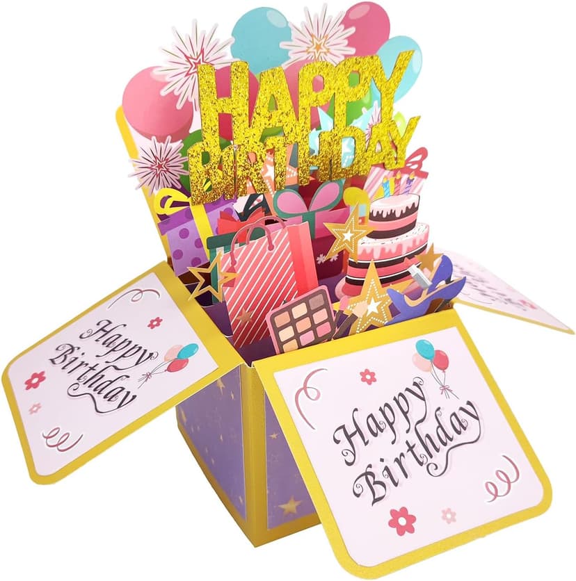 Funny Happy Birthday Pop Up Card, Sweet 3D Birthday Gift Box for Adults and Kids with Envelopes, Unique Handmade Foldable Celebration Cards for Daughter, Son, Mom, Dad, Friend