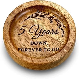 Wood Ring Dish 5 Year Anniversary Wood Gifts for Him Her - 5th Anniversary Wedding Gifts for Wife Husband, 5 Year Marriage Aniversario Wooden Jewelry Dish for Women Men, Fifth Aniversario Ideas