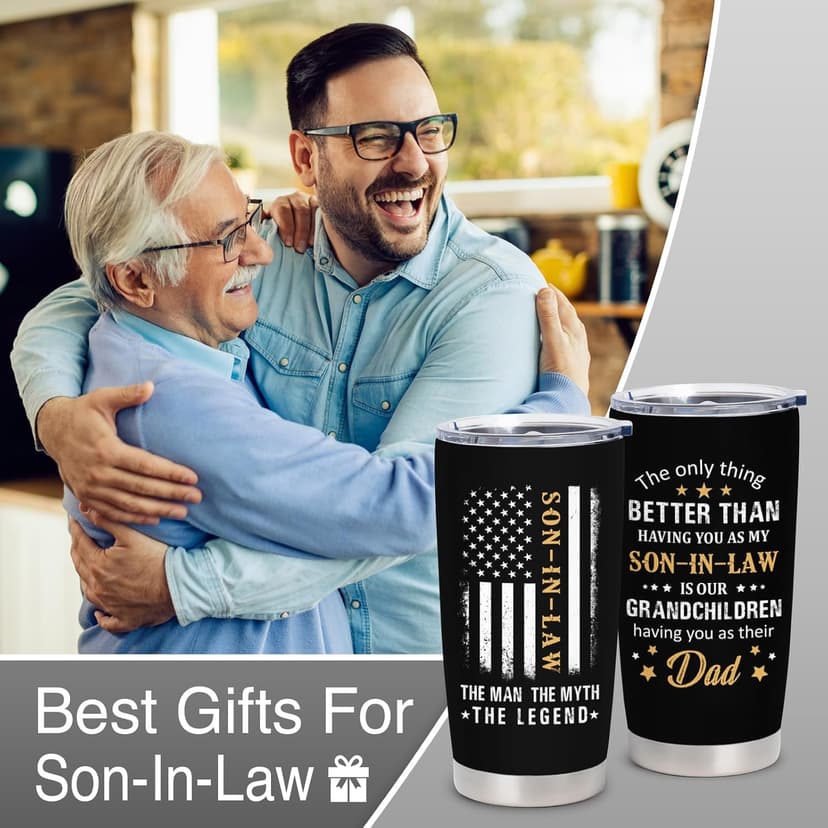 Son In Law Gifts - Christmas Gifts for Son In Law - Son in Law Gift from Mother/Father in law, 20 oz Stainless Steel Tumbler With Lid & Straw