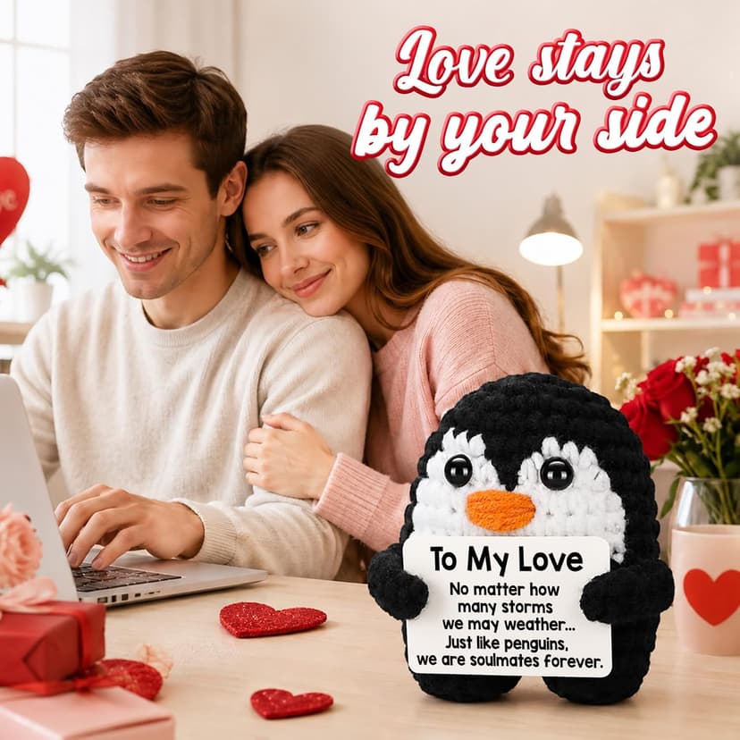 Gifts for Him Her Boyfriend Girlfriend, To My Love Handmade Crochet Penguin Present, Wedding Anniversary Birthday Gift for Women Men, Romantic I Love You Gift for Couples Wife Husband Christmas