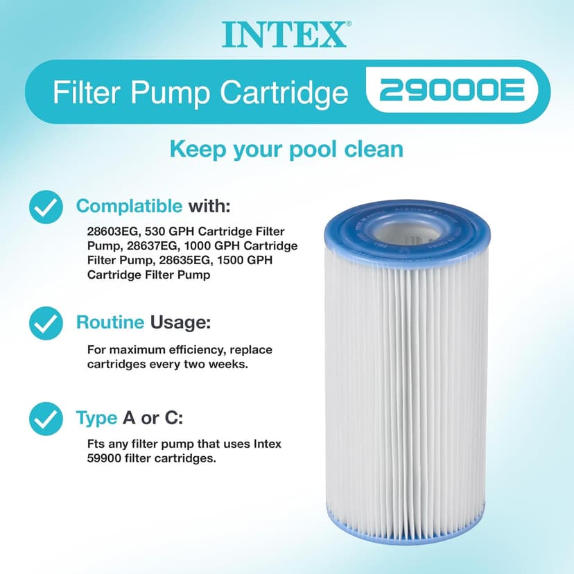 Intex 1000 GPH Easy Set Pool Filter Pump System with GFCI for Above Ground Swimming Pools with Type A & C Filter Cartridge Replacements, (6 Pack)