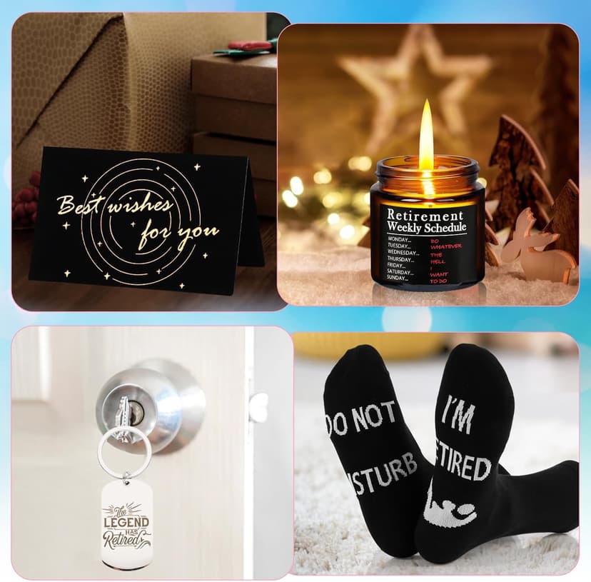 Kolewo4ever 14 Pcs Retirement Gifts for Men Christmas Gifts for Dad 2025 Happy Retired Gift Basket for Coworker, Teachers, Dad, Grandpa Best Retirement Gift Box with Whisky Set Baseball Cap Socks