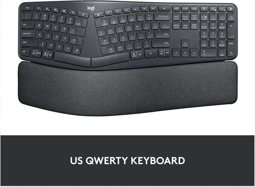 Logitech Ergo K860 Wireless Ergonomic Keyboard - Split Keyboard, Wrist Rest, Natural Typing, Stain-Resistant Fabric, Bluetooth and USB Connectivity, Compatible with Windows/Mac, Black