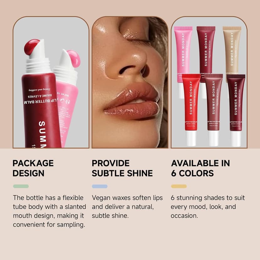 Lip Balm with Non-Sticky Shine, Ultra-Hydration, Lightweight, Long-lasting Soothing Lip Care 6 PCS Summer Lip Butter Balm, Lip Gloss for Instant Moisture B0GR8XC9ZM