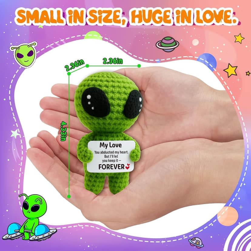 MAMAGIFTREE Romantic Alien Gift for Girlfriend Boyfriend – Handmade Crochet Love Keepsake with “You Abducted My Heart” Message Card – Cute Valentines Day for Her Him Wife Husband B0FM8BPWTP