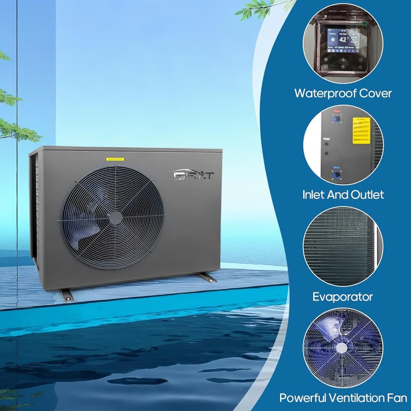 Full Inverter Heat Pump for Hot Tub and Bath, 75000BTU Electric Swimming Pool Heater, 20000 Gallons, for Above Ground and In ground Pools, WiFi Capable Timer, Heating and Cooling, Defrosting, 220-240V