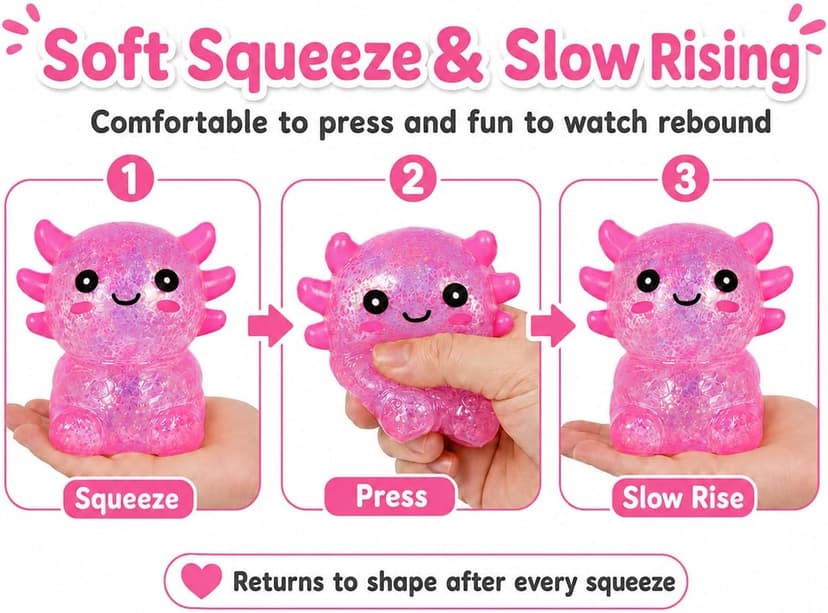 Non-toxic soft TPR, slow rebound, satisfying squeeze, sensory stress relief toy for kids & adults Axolotl Squishy Stress Ball, Soft TPR Fidget Toy for Kids Adults B0GGY5PZZX