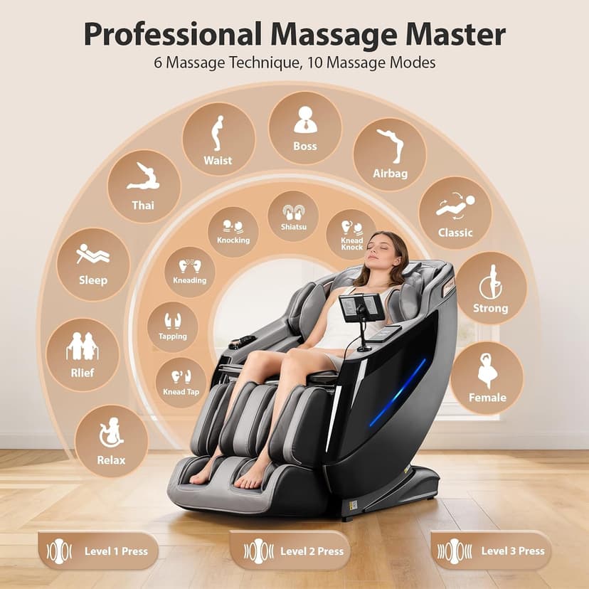 4D Massage Chair Full Body - 53.2" Ultra Long SL-Track Massage Chair Zero Gravity Massage Recliner with Foot Roller, 10 Modes 6 Technique, 32 Airbags, 3 Core Heating, AI Voice, Yoga Stretch