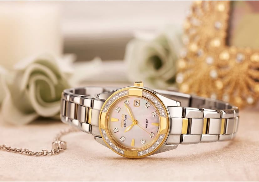 Citizen Women's Eco-Drive Dress Classic Diamond Watch in Two-Tone Stainless Steel, Mother of Pearl Dial (Model: EW1824-57D)