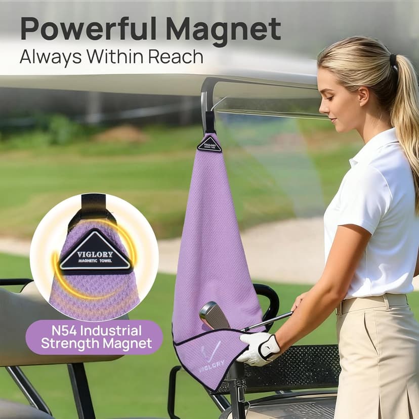 Magnetic Golf Towel for Bag 18" x 18" with Clip Exclusive Cleaning Pocket Microfiber Waffle Ultra Absorbent Club Ball Cleaner Essential Golf Accessories and Gifts for Women(Purple 1 Pack)